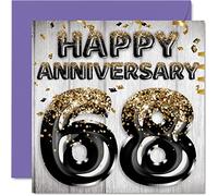 Awesome 68th Anniversary Card for Husband Boyfriend Wife Girlfriend - Black Gold Glitter Balloons - Happy 68 Anniversary Cards from Family, 145mm Greeting Cards for Anniversaries