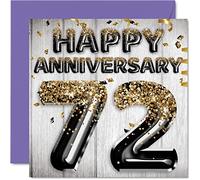 Awesome 72nd Anniversary Card for Husband Boyfriend Wife Girlfriend - Black Gold Glitter Balloon - Happy 72 Anniversary Cards from Family, 145mm Greeting Cards Anniversaries