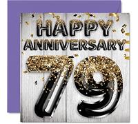 Awesome 79th Anniversary Card for Husband Boyfriend Wife Girlfriend - Black Gold Glitter Balloons - Happy 79 Anniversary Cards from Family, 145mm Greeting Cards Anniversaries