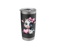 Awesome Black & White Cow Holding Heart Pink Coquette Bow Stainless Steel Insulated Tumbler