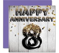 Awesome Bronze Anniversary Card for Husband Boyfriend Wife Girlfriend - Black Gold Glitter Balloons - Happy 8th Anniversary Cards from Family, 145mm Greeting Cards for Anniversaries