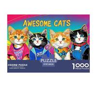 Awesome Cats Jigsaw Puzzles Puzzle for Adults Kids. 1000 Pieces Stylish Kitten Group Impossible Challenge Toy Educational Game Home Decoration for Educational Games Gifts 38x26cm/1000pcs