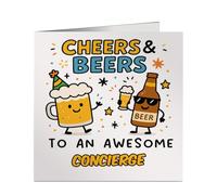 Awesome Concierge Cheers & Beers Card - Funny Square Work Leaving or Retirement Card for Colleague, Friend or Boss