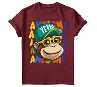 Awesome Cool Monkey T-Shirt Funky Chimp Chimpanzee Kids Boys Summer Fun Top #SD 5-6 Years Maroon