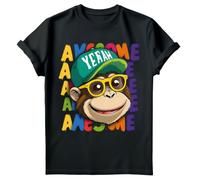 Awesome Cool Monkey T-Shirt Funky Chimp Chimpanzee Kids Boys Summer Fun Top #SD Black 5-6 Years