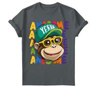 Awesome Cool Monkey T-Shirt Funky Chimp Chimpanzee Kids Boys Summer Fun Top #SD Charcoal 6
