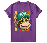 Awesome Cool Monkey T-Shirt Funky Chimp Chimpanzee Kids Boys Summer Fun Top #SD Purple 7-8 Years