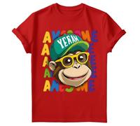 Awesome Cool Monkey T-Shirt Funky Chimp Chimpanzee Kids Boys Summer Fun Top #SD Red 7-8 Years