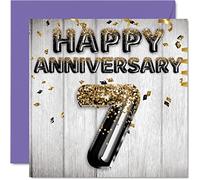 Awesome Copper Anniversary Card for Husband Boyfriend Wife Girlfriend - Black Gold Glitter Balloons - Happy 7th Anniversary Cards from Family, 145mm Greeting Cards for Anniversaries