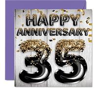 Awesome Coral Anniversary Card for Husband Boyfriend Wife Girlfriend - Black Gold Glitter Balloon - Happy 35th Anniversary Cards from Family, 145mm Greeting Cards Anniversaries