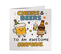 Awesome Corporal Cheers & Beers Card - Funny Square Work Leaving or Retirement Card for Colleague, Friend or Boss