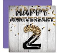 Awesome Cotton Anniversary Card for Husband Boyfriend Wife Girlfriend - Black Gold Glitter Balloons - Happy 2nd Anniversary Cards from Family, 145mm Greeting Cards for Anniversaries
