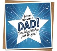 Awesome Dad Birthday Card - 145mm Square Blue Star Design with Kraft Envelope - Birthday Wishes Just for You - Greeting Card for Father, Dad, Daddy