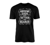 Awesome Dads Have Tattoos and Beards T-Shirt - Novelty Joke Funny Fathers Day Dad Daddy Father Retro Script Style Slogan Quote Saying Phrase Top Tee Gift Present (Black, Large)