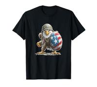 Awesome Eagle in Soldier Look with America Shield T-Shirt