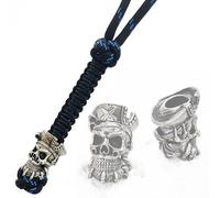 Awesome EDC Survival Paracord Lanyard Keychain Strap Key with Hand Casted Bead Beads Charms Pirate Skull Collection US Military Grade Type III 550 Lb Cord (Black Beard NS)