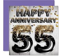 Awesome Emerald Anniversary Card for Husband Boyfriend Wife Girlfriend - Black Gold Glitter Balloon - Happy 55th Anniversary Cards from Family, 145mm Greeting Cards Anniversaries