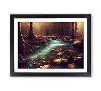 Awesome Forest Stream Framed Print | A2 Black Framed Wall Art | Ready to Hang | Modern Landscape Picture | Living Room Bedroom Lounge Office