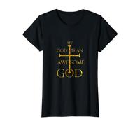 Awesome God Cross Christian Faith Value Graphic T-Shirt, Women, Black, XL