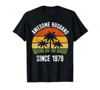 Awesome Husband Since 1979 Retro Tropical 47th Anniversary T-Shirt