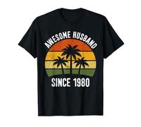 Awesome Husband Since 1980 Retro Tropical 46th Anniversary T-Shirt