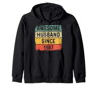 Awesome Husband Since 1987 37th Wedding Anniversary For Him Zip Hoodie