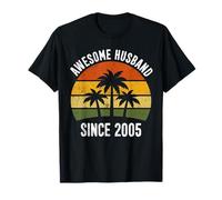 Awesome Husband Since 2005 Retro Tropical 21st Anniversary T-Shirt
