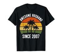Awesome Husband Since 2007 Retro Tropical 19th Anniversary T-Shirt