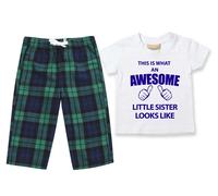 Awesome Little Sister Pyjamas Children Tartan Trouser Bottoms Pyjama Set Sister 60 SECOND MAKEOVER Green 3-4 Years