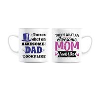 Awesome Mum Dad Mug Set, Parents Present, Mum and Dad Gift, New Baby, Christmas, Anniversary Cup (Both)