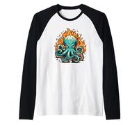 Awesome Octopus Flames Costume for Blue Octopuses Lovers Raglan Baseball Tee