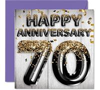 Awesome Platinum Anniversary Card for Husband Boyfriend Wife Girlfriend - Black Gold Glitter Balloon - Happy 70th Anniversary Cards from Family, 145mm Greeting Cards Anniversaries