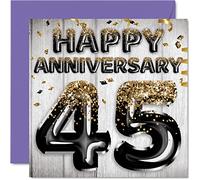 Awesome Sapphire Anniversary Card for Husband Boyfriend Wife Girlfriend - Black Gold Glitter Balloon - Happy 45th Anniversary Cards from Family, 145mm Greeting Cards Anniversaries