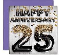 Awesome Silver Anniversary Card for Husband Boyfriend Wife Girlfriend - Black Gold Glitter Balloon - Happy 25th Anniversary Cards from Family, 145mm Greeting Cards Anniversaries