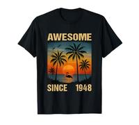 Awesome Since 1948 77th Birthday Tropical Flamingo Palm Tree T-Shirt