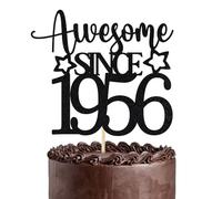Awesome Since 1956 Cake Topper，Black Glitter Cake Decoration，for 70th Birthday Wedding Anniversary Party Supplies