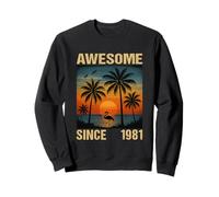 Awesome Since 1981 44th Birthday Tropical Flamingo Palm Tree Sweatshirt