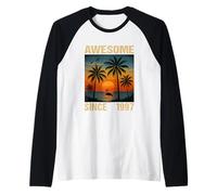 Awesome Since 1997 28th Birthday Tropical Flamingo Palm Tree Raglan Baseball Tee