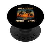 Awesome Since 2005 20th Birthday Tropical Flamingo Palm Tree PopSockets Adhesive PopGrip