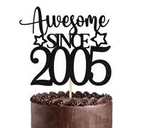 Awesome Since 2005 Cake Topper，Black Glitter Cake Decoration，for 21st Birthday Wedding Anniversary Party Supplies
