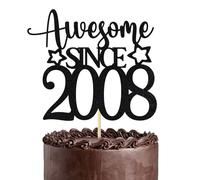 Awesome Since 2008 Cake Topper，Black Glitter Cake Decoration，for 18th Birthday Wedding Anniversary Party Supplies