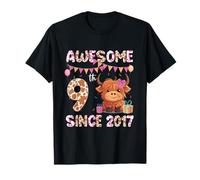 Awesome Since 2017 9 Years Old Highland Cow Party T-Shirt
