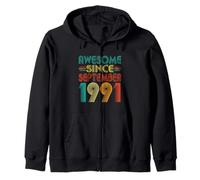 Awesome Since September 1991 Years 34th Bday Funny Vintage Zip Hoodie