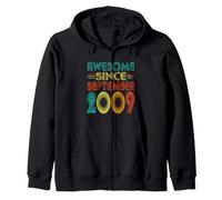 Awesome Since September 2009 Years 16th Bday Funny Vintage Zip Hoodie