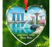 Awesome Singapore Trip Memories Christmas Ornaments 2025, Personalized Singapore Trip Glass Xmas Ornament Gift for Boy Girl Couple Honeymoon, Custom Name & Text Asia Landscape Christmas Tree Ornament