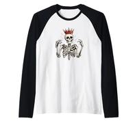 Awesome Skeleton Showing Off His Crown Raglan Baseball Tee