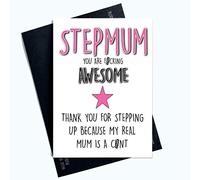 Awesome Stepmum Cards Birthday Greeting Cards Real Mum is A C*nt Joke Gift PC986