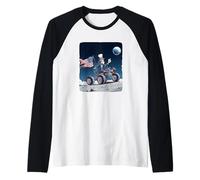 Awesome US President on Moon with Cool Vehicle Raglan Baseball Tee