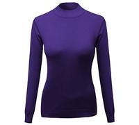 Awesome21 Women's Silky Mock Turtle Neck Long Sleeve Knit Top Sweater - Blue -