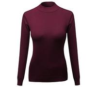 Awesome21 Women's Silky Mock Turtle Neck Long Sleeve Knit Top Sweater - Red -